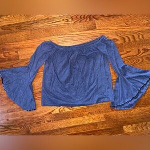 LOFT Blue Off-the-Shoulder Ruched Blouse